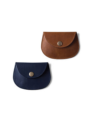 Blue Tan Handcrafted Leather Cable Wallet (Set of 2)