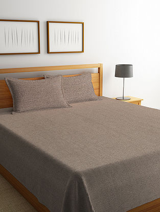 Brown Cotton Double Bed Cover with 2 Pillow Cover (L-100in, W- 90in)