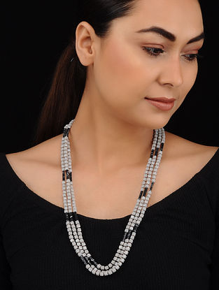 Grey Black Crystal and Agate Beaded Necklace