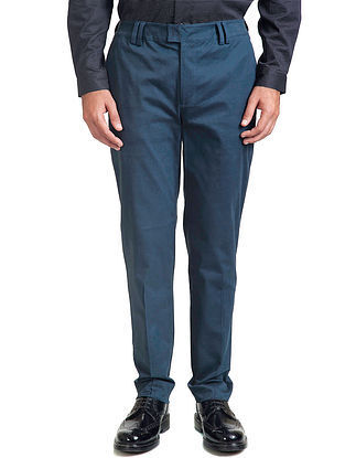 Teal Cotton Tapered Trouser