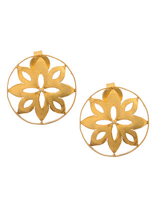 Classic Gold Tone Silver Earrings with Floral Motif