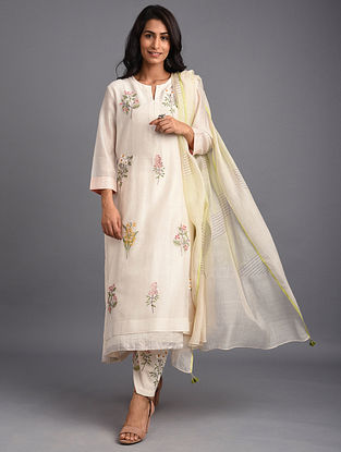 Natural Embroidered Chanderi Kurta with Cotton Lining