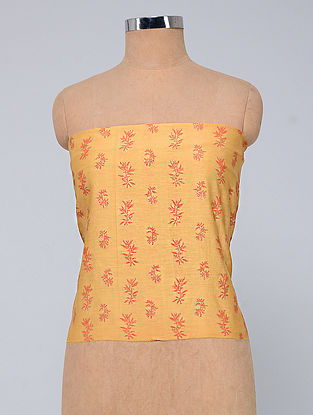 Yellow Block-printed Silk-Cotton Fabric with Khadi