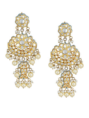 Gold Tone Kundan Inspired Earrings with Pearls