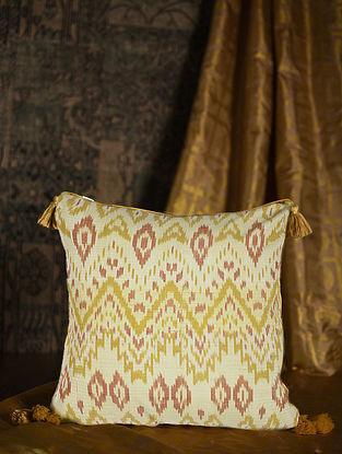 Panthera Lemon Yellow Cotton and Silk Cushion Cover with Tassels (20in x 20in)