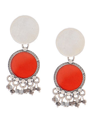 Red Enameled Silver Earrings