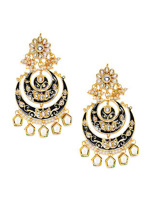 Black Gold Tone Kundan Inspired Earrings