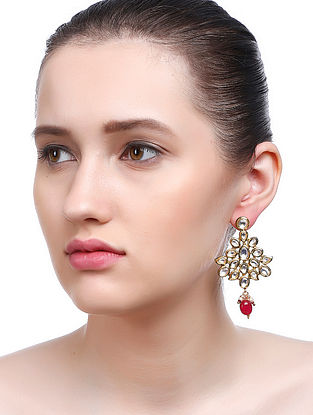 Red Gold Tone Kundan Inspired Earrings