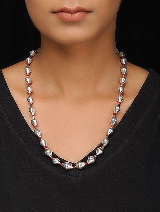 Dholki Beaded Silver Necklace