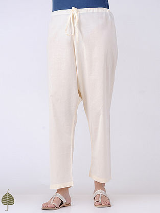 Ivory Tie-up Waist Cotton Pants by Jaypore