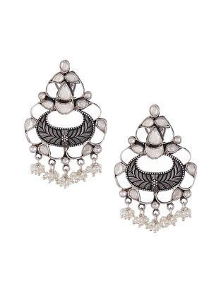 Tribal Kundan Silver Earrings with Pearls