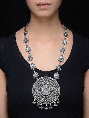 Tribal Silver Necklace with Deity Motif