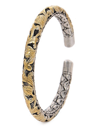 Dual Tone Tribal Silver Cuff with Floral Motif