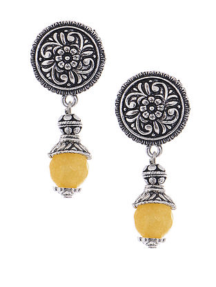 Agate Brass Earrings with Floral Motif