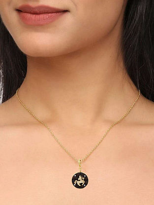 Sagittarius Gold Tone Necklace with Wood