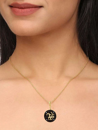 Capricorn Gold Tone Necklace with Wood