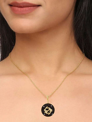 Pisces Gold Tone Necklace with Wood