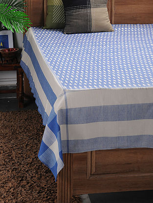 Blue-White Ikat Cotton Double Bedcover ( 106in x 90in)