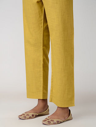 Yellow Tie-up Waist Cotton Slub Pants