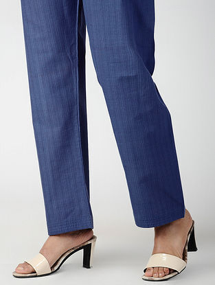 Blue Tie-up Waist Handloom Cotton Pants