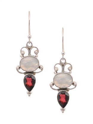 Silver Earrings with Moonstone and Garnet