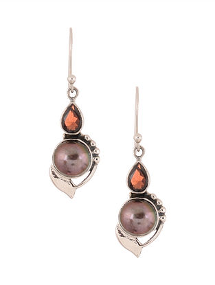 Silver Earrings with Garnet and Freshwater Pearls