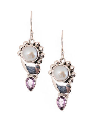 Silver Earrings with Amethyst and Freshwater Pearls