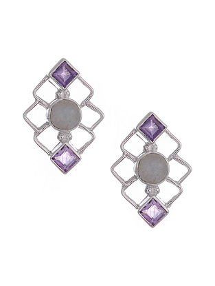 Silver Earrings with Rainbow Moonstone and Amethyst