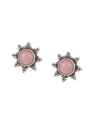 Silver Earrings with Pink Opal