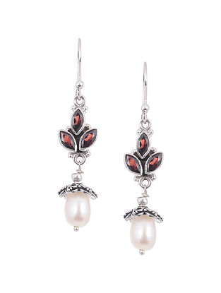 Silver Earrings with Garnet and Freshwater Pearls