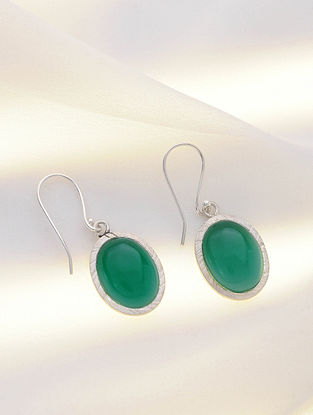 Silver Earrings with Green Onyx