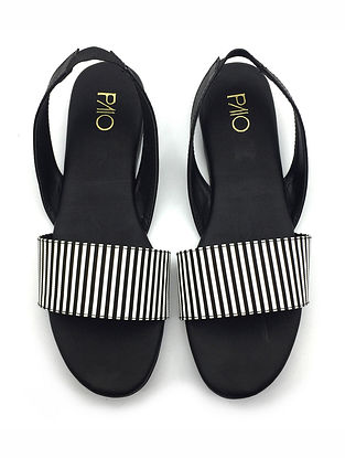 Black White Handcrafted Vegan Leather Sandals