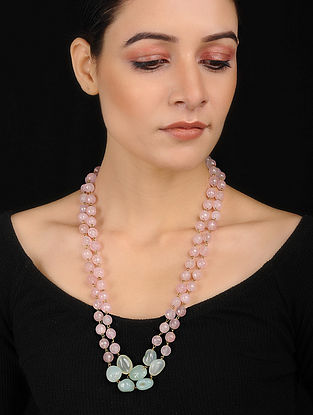 Pink-Green Rose Quartz String Necklace