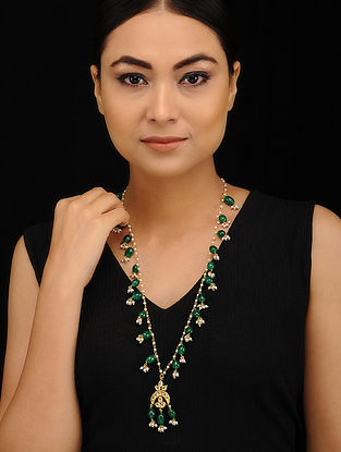Green Gold Tone Kundan Necklace with Pearls