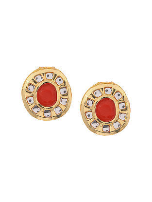 Red Gold Tone Handcrafted Earrings