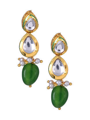 Jade Gold Tone Kundan Earrings