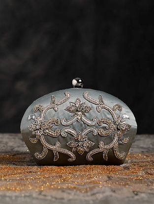Antique Silver Hand Embroidered Clutch