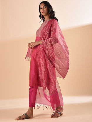 Pink Silk Cotton Dupatta with Zari