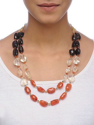 Carnelian and Citrine Beaded Silver Necklace