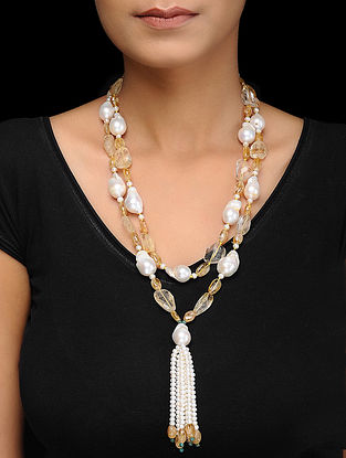 Topaz and Baroque Pearl Beaded Silver Necklace