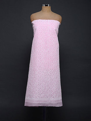 Pink-Ivory Chikankari Cotton Blend Kurta Fabric