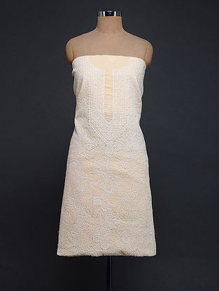 Beige-Ivory Chikankari Cotton Blend Kurta Fabric