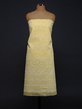 Yellow-Ivory Chikankari Cotton Blend Kurta Fabric