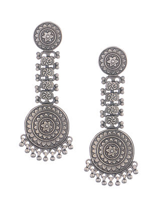 Tribal Silver Earrings with Floral Motif
