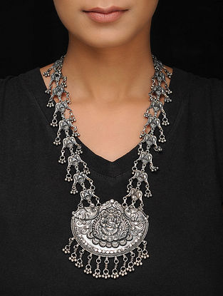 Tribal Silver Necklace with Lord Ganesha Motif
