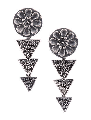Tribal Silver Earrings with Floral Motif