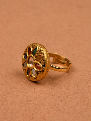Navrattan Gold and Diamond Adjustable Ring