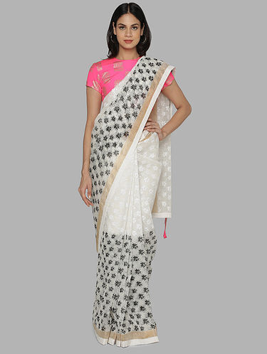 Buy Masaba White Chanderi Saree Online | Aza Fashions