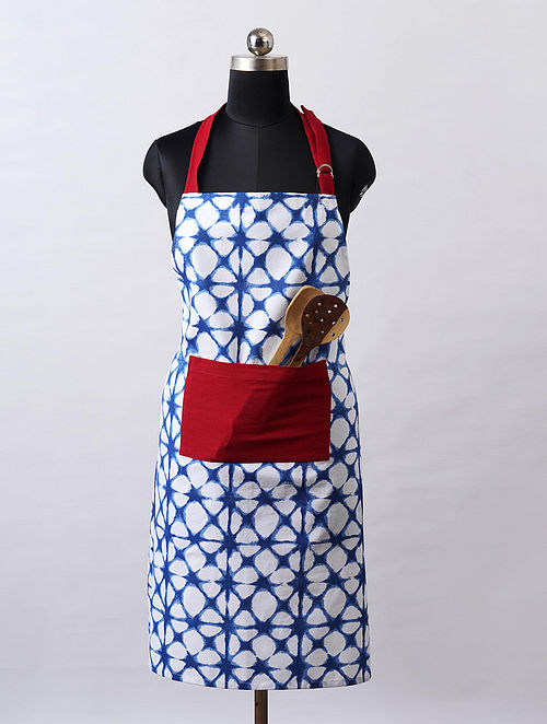 Blue and White Cotton Screen Printed apron (L- 35in, W- 27in)