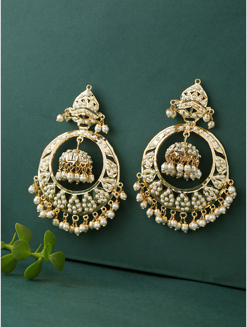 Buy White Gold Plated Jadau Chandbali Earrings Online at Jaypore.com